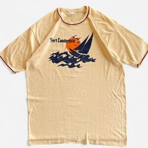Vintage T.K.O. Yellow Ft Lauderdale Florida Graphic Tee T- Shirt Sunset Seagulls
